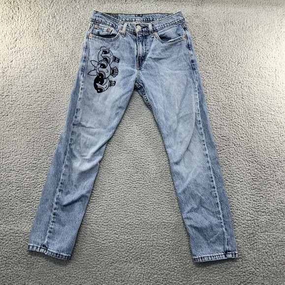 Levis 502 Jeans Mens 29 (27X26) Power Puff Girls Blue Clean Blue Denum - Picture 1 of 15